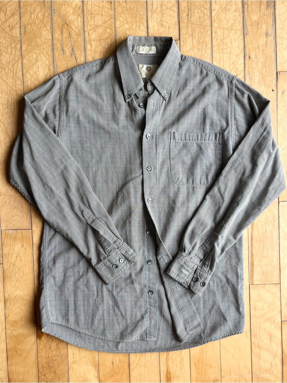 Viyella Vintage Wool Cotton Houndstooth Button-Down Shirt Plaid Size Medium